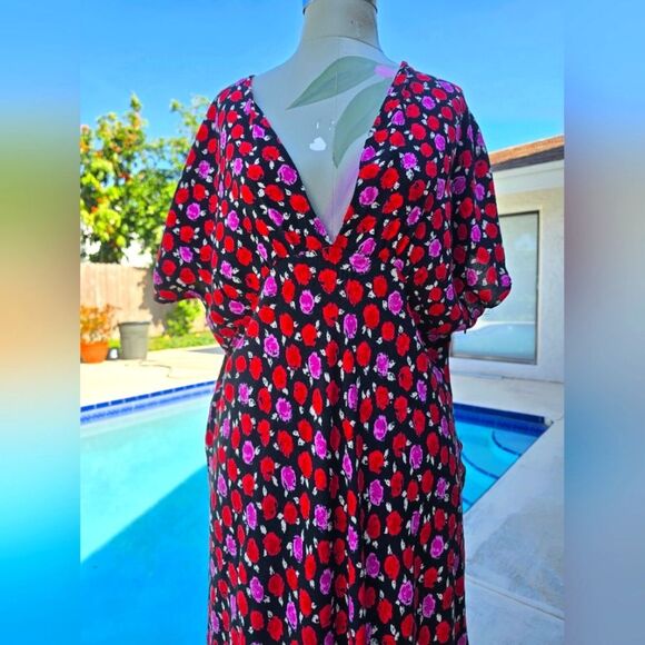 Zara Red Plunge Neck Flutter Sleeve Maxi Dress - Picture 3 of 6